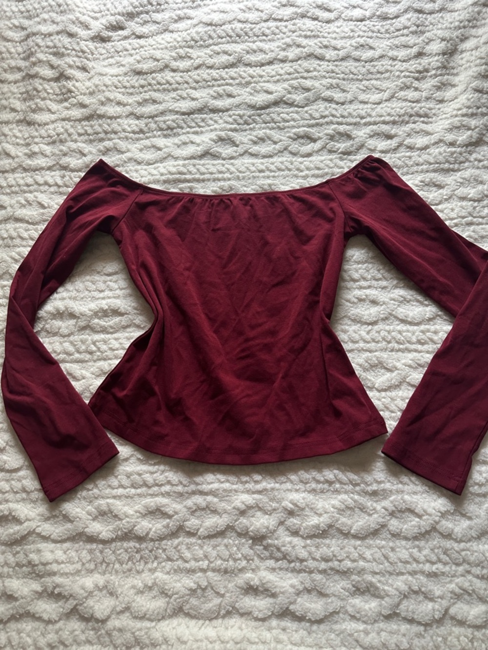 Off-Shoulder Long Sleeve Top in Burgundy